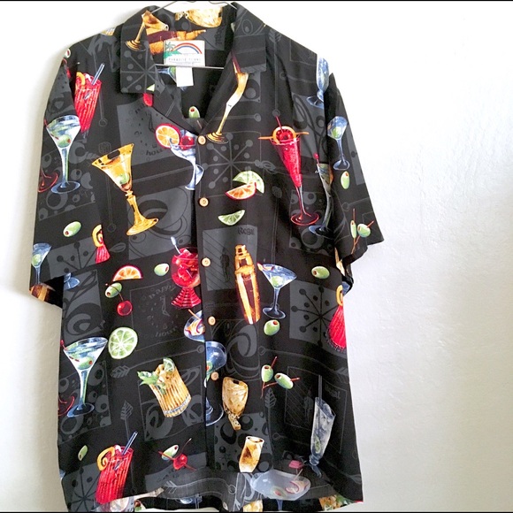Paradise Found Size Large Cocktail Print Men’s Hawaiian shirt - Picture 1 of 4